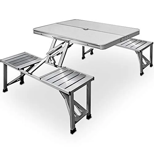 Casaria Mesa Camping Plegable 4 Asientos Aluminio Función Maleta