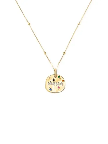 SINGULARU - Collar Dots Mamá. Latón con Baño en Oro de 18 Kt y Circonita. Joyas Para Mujer.