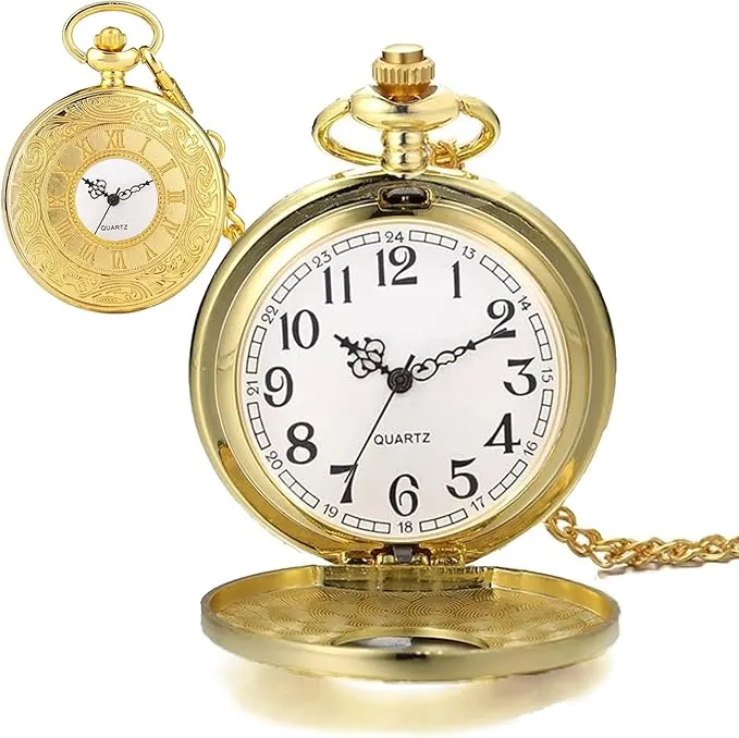Cerioll Vintage Reloj De Bolsillo, Reloj De Bolsillo Vintage con Cadena, Relojes De Bolsillo De Cuarzo, Elegante Y Clásico, para Día del Padre, Cumpleaños, Aniversario (Oro)