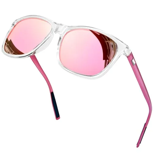 KANASTAL Gafas de Sol Rosa Transparente Espejo Mujer y Hombre Polarizadas Cuadradas Clásicas Retro Vintage Protección UV400 Sunglasses Pink - Claro Montura Lentes Rosa