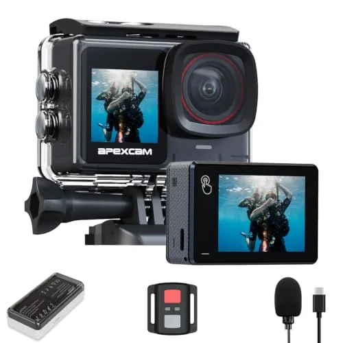 Apexcam Nueva X80pro con EIS cámara Deportiva de Doble Pantalla 4K60FPS 48MP Ultra HD WiFi cámara de acción cámara subacuática 40m Impermeable 2.4G Control Remoto 2x1350mAh baterías
