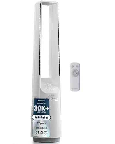Pro Breeze Ventilador de torre silencioso sin aspas de 101 cm con 6 velocidades y mando a distancia – Oscilación 60º, 5 modos, temporizador – Ventilador grande y portátil para el hogar y la oficina