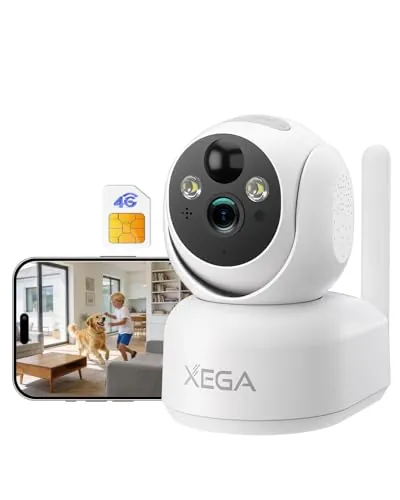 Xega 4G LTE Cámara Vigilancia sin WiFi Interior con Tarjeta SIM,Cámara PTZ