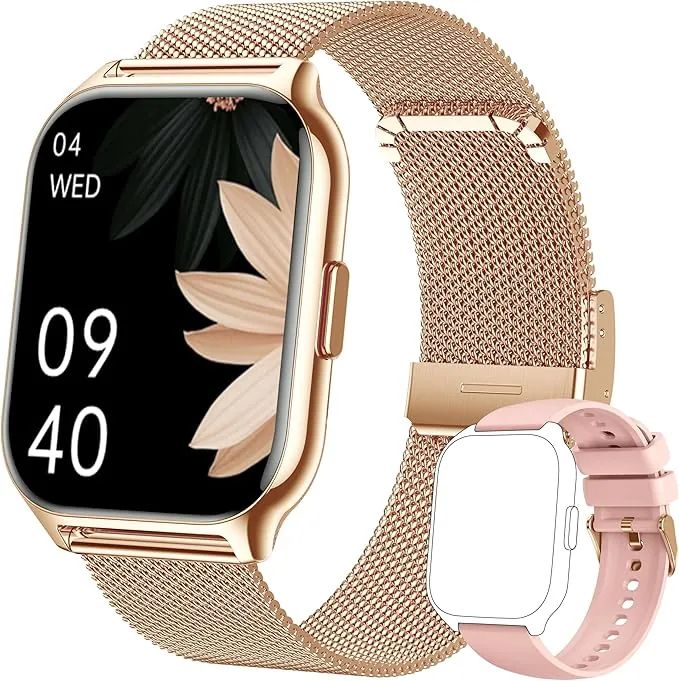 Reloj Inteligente Mujer, [Dos Correas] Bluetooth Llamada y Recibir Whatsapp, Smartwatch Deportivo con Presión Arterial, 100+ Deportes, Ritmo Cardíaco, DIY Esferas, para iOS Android