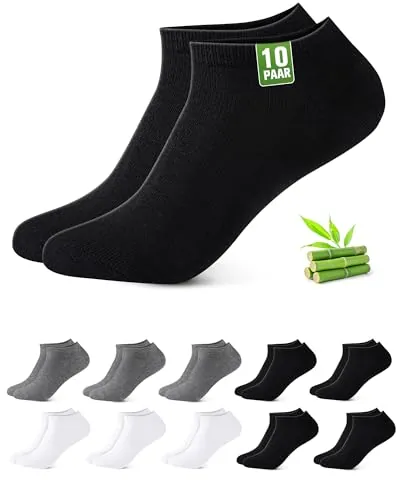 Effeet 10 Pares Calcetines Tobilleros Hombre Mujer De Bambú – Calcetines Cortos Hombre Verano, Absorción Humedad, Ultra Suaves, Transpirables, Anti-Sudor, Negro | Blanco | Gris, 35-38