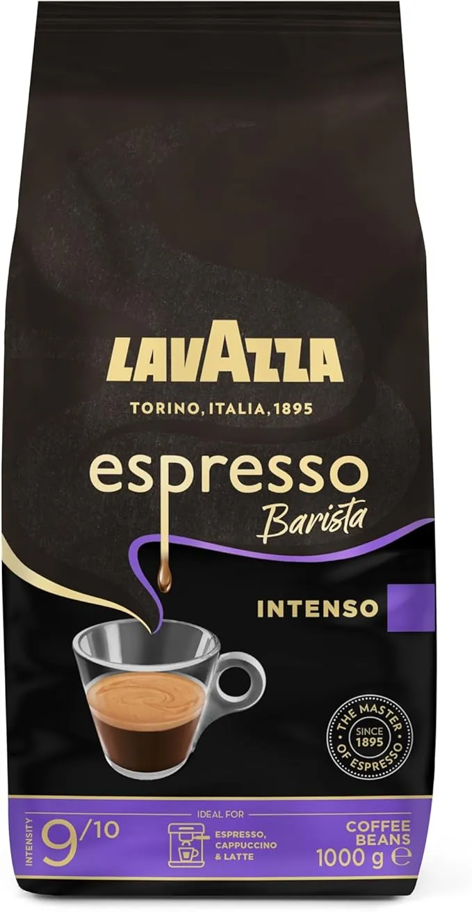 Lavazza, Espresso Barista Intenso, Café en Grano Natural Tostado, Ideal para Máquina de Café Espresso o Superautomática, con Notas Aromáticas de Cacao y Madera, Intensidad 9/10, Tueste Medio, 1 kg