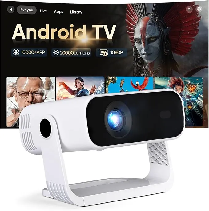 Proyector 1080P Nativo con Android 14, 4K Soportado 240 ANSI, Mini Proyector Portátil con Enfoque Eléctrico y Corrección Automática, Soporte 360° WiFi 6 Bluetooth 5.2 para Móvil PC Cine en Casa