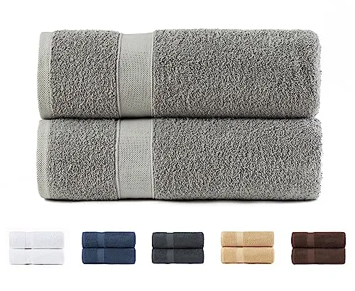 Todocama – Juego de 2 Toallas de baño Grandes, 100% algodón de 550 gsm Extra Suaves, Altamente absorbentes y de Secado rápido. Medida 100x150 cm, Color Gris Claro.