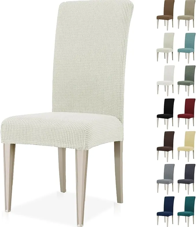Ystyle Fundas Sillas De Comedor Pack 6, Fundas para Sillas Ajustables, Funda para Sillas Elástica, Cubre Funda Protectora Sillas Lavables para Banquetes Hogar Restaurante Hotel, Blanco Natural