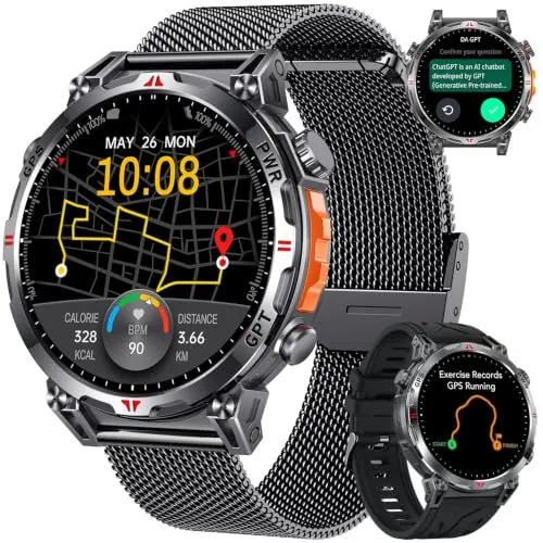 Smartwatch Reloj Inteligente Hombre con GPS: 1.7'' AMOLED Smart Watch con Bluetooth Llamada Brújula 110+Modos Deportivos 3ATM Impermeable Monitor Frecuencia Cardíaca SpO2 Sueño 650mAh Para Android iOS