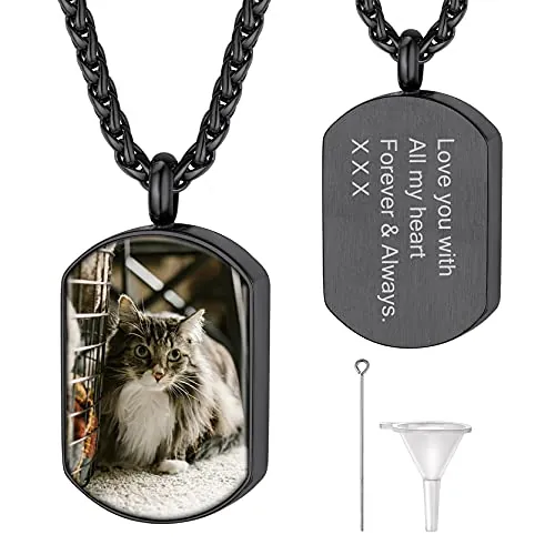 GoldChic JEWELRY Porta Cenizas Chapa Militar con Foto Nombre Colgante para Cenizas Resistente al Agua, Negro