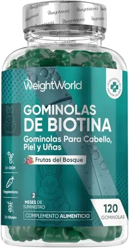 Gominolas de Biotina 5000 mcg - 120 Unidades - 13 Multivitaminas y Minerales en Gomitas con Vitamina C, E, Grupo B, D, A, Selenio, Yodo, Colina, Inositol - Suministro para 2 Meses - Vegetarianas