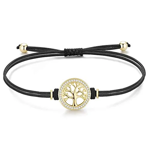 Jrêveinfini Arbol de la vida Pulsera Mujer Oro Plata de Ley 925, Pulsera Personalizada Mujer, Pulsera De la Suerte Niña Mama Amistad Tela, Regalo Navidad Cumpleaños Mujer Niña Mama