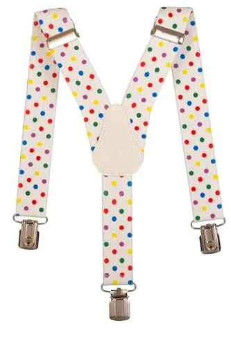 Olata Tirantes de Tela Elastizada Infantiles Unisex En Forma De Y Con Varios Diseños de 1-5 Años. Lunares (Blanco)