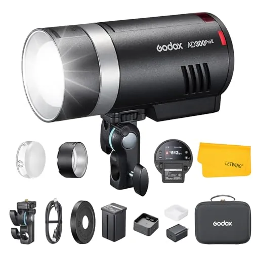GODOX AD300Pro II AD300 Pro II Flash, 300Ws TTL HSS Flash para Exteriores, Lámpara de Modelado LED Bicolor de 12 W, Tiempo de Reciclaje de 0.01s~1.5s, 350 Destellos a Máxima Potencia