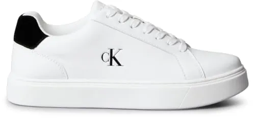 Calvin Klein Sneaker con Suela Cupsole Hombre Classic Laceup de Piel, Blanco (Bright White/Black), 45