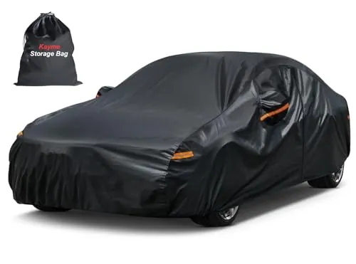 Funda Coche, Kayme Cubre Coches Exterior Impermeable Transpirable Anti-UV Antipolvo de 7 Capas, Cubierta para Coche con Cremallera y Forro de Algodón Tira Reflectante para Sedán (470 a 490 cm) 3XL