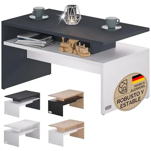 CASARIA Mesa de Centro Sacramento 95x55x50cm 50kg Blanco Antracita