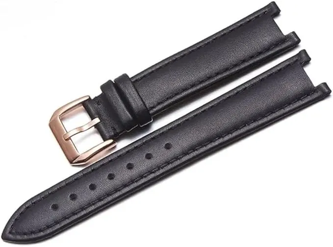 Correa de Reloj de Cuero Genuino for Mujer de Vivienne Westwood, Correa de Reloj Fit For Interfaz cóncava Suave y cómoda, Pulsera de 18mm(Black-Rose-K1)