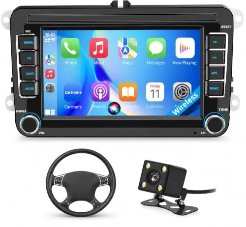 Radio carplay pour Pantalla Volkswagen VW Golf 5/6 MK5/6 Passat Jetta Caddy Polo EOS Tiguan Touran CC con Wireless Carplay Android Auto 7 Écran IPS con Bluetooth/FM/RDS Radio/USB/SWC/Plug & Play/GPS