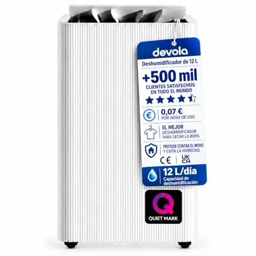Devola Deshumidificador 12L de Bajo Consumo con Filtro de Carbón
