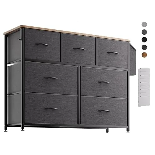 PURFINO Cajonera de Tela, Comoda Dormitorio con 7 Cajones Grandes