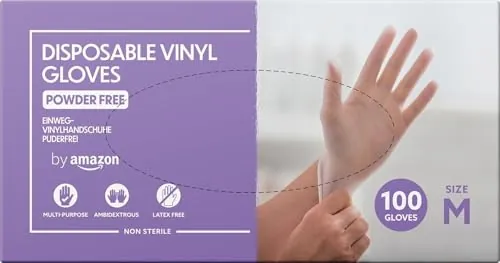 by Amazon Guantes Desechables de Vinilo, sin Polvo, sin Látex, Talla M, Paquete de 100