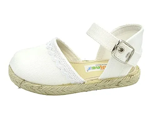 PULIDINES - Esparto de Niña con Puntilla y Hebilla, Talla 29, Color Blanco