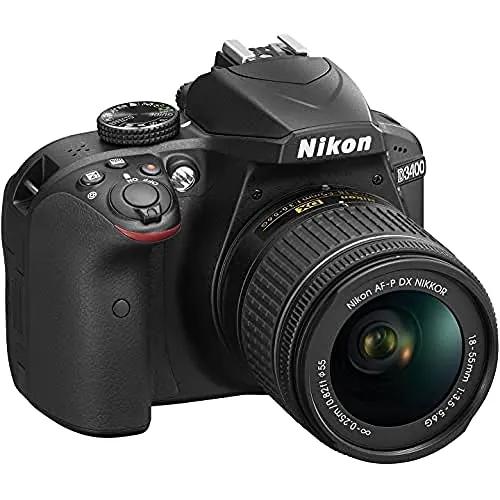 Nikon D3400 (versión europea sin acceso a Nikonistas ni promociones especiales) - Kit de cámara réflex digital de 24.2 MP con objetivo estabilizado 18-55 AFP DX VR, color negro