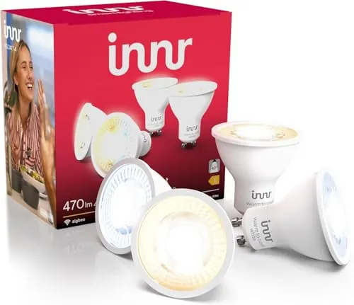 innr Bombilla Inteligente GU10, Zigbee, Funciona con Hue* y Alexa (requiere puente), Luz LED Blanca Cálida a Fría, Bombillas Regulables, Lámpara, 470 Lúmenes - 4 piezas