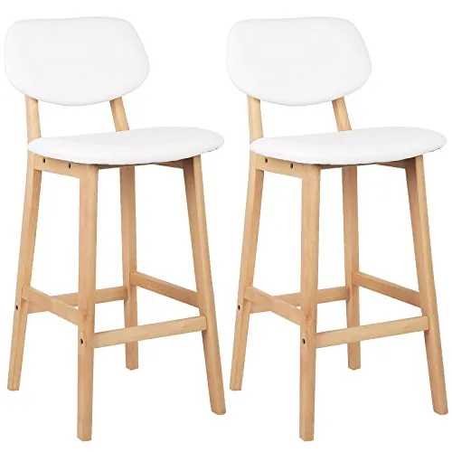 WOLTU Taburetes de Bar Juego de 2, Taburete Alto Cocina con Acolchado Asiento y Respaldo, Blanco
