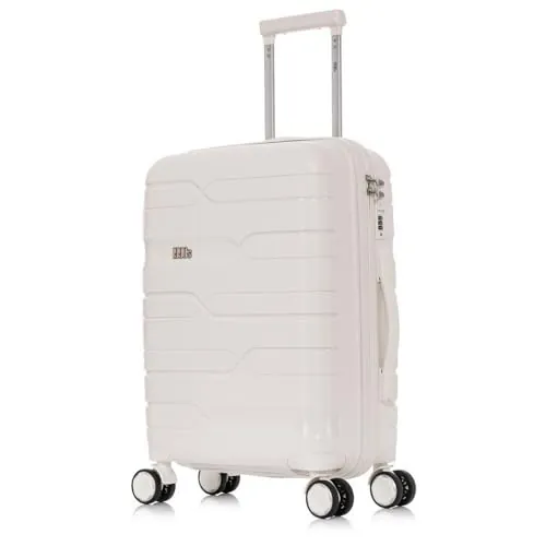 1990s Maleta Mediana expandible Polipropileno 65cm para 23kg (79L)| Maleta Semirigida Extensible con 4 Ruedas Giratorias y Candado Incrustada (Blanco)