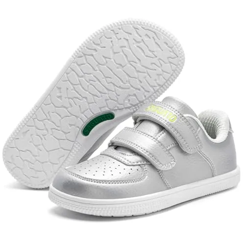 SAGUARO Zapatillas Barefoot Niños Niñas, Zapatos Barefoot Minimalistas con Suaves Ligeros para Uso Diario, Colegio, Parque Infantil, Interior y Exterior, Plateado, Gr.32