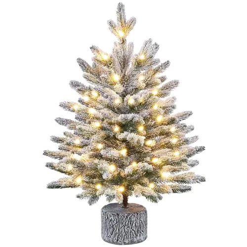 Yaheetech Árbol de Navidad Artificial con Nieve de 61cm, con Luces LED