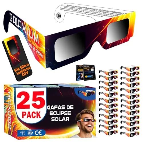 Galaxium 25x Gafas Eclipse Solar Homologadas ISO 12312-2 - Aprobadas AAS 2026 - Certificadas CE - Seguras para Observación Directa - Gafas para Ver Eclipse Solar