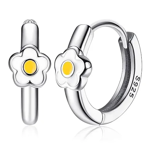 MILACOLATO Daisy Pendientes Aros para Niños Pequeños Mujeres18k Chapado en Oro Lindo Pendientes de Oro Cartilaginoso para Niñas Plata Amarillo