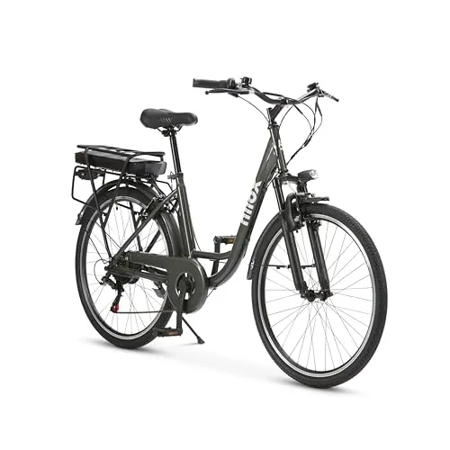 Nilox J5 PRO Bicicleta Eléctrica, Autonomía 65km y Velocidad 25 km/h, Motor Trasero 250 W y Batería Litio Extraíble 10 Ah, E-bike con Suspensión Delantera y Pantalla LED 5 Niveles, Verde