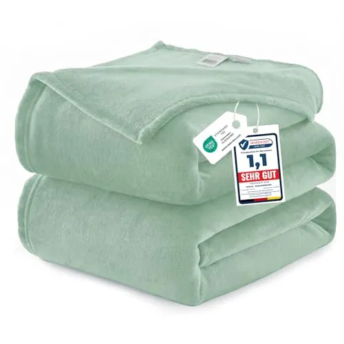 WAVVE Manta Franela Reversible para Cama 135/150, Manta Verde Salvia Grande para Sofá, Sobrecama Suave, Cálida, Transpirable 220x240 cm
