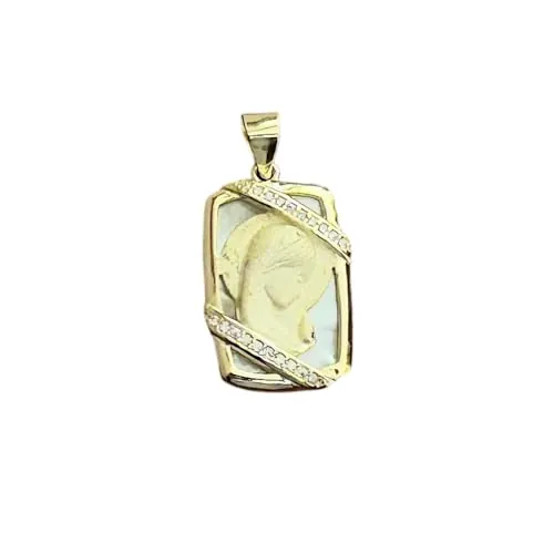 Minoplata Medalla Virgen Niña de Plata dorada matizada con Nácar y Circonitas