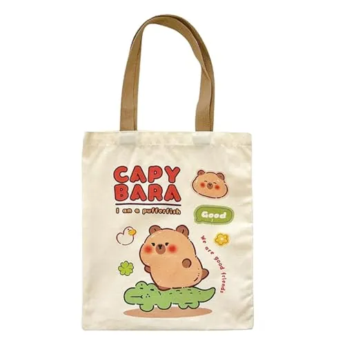 Onperpoe Capybara - Bolsa de tela para mujer, con asas largas, bolsa de lona con estampado de dibujos animados, bolsa de algodón, idea de regalo creativa para los entusiastas del capibara, 40 x 35 cm