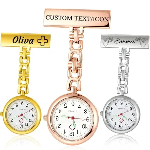 QSZ Reloj de Enfermera Personalizado con Icono de Nombre Costumbre Reloj de Bolsillo para Enfermeras con Pin 3 Colores Adecuado para Enfermeras Médicos y Cuidadores