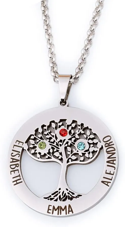Wanapix | Colgante Personalizado para Mujer | Collar Árbol de la Vida | Con Grabado hasta 3 Nombres | Acero Inoxidable | Regalo Original | Día de la Madre