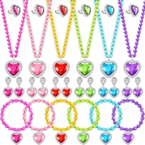 Harxin 6 Sets Vestir Joyas, Joyería Princesa Juguete Pretender con Brazalete, Collar, Anillo y Pendientes, Conjunto de Joyas de Cosplay para Fiesta