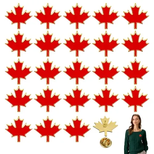 Broches con diseño de hoja de arce canadiense 12 unidades rojo esmaltado para ropa, mochilas y gorras, ideales para fiestas patrias, celebraciones y uso diario