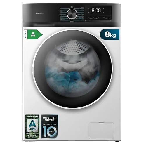 Cecotec Lavadora 8Kg Carga Frontal Bolero Dresscode 8500 Inverter A. 1900W, 1400 rpm, Motor Inverter Plus, Bajo Consumo, 16 Programas, SteamMax, Delay Start, Blanco