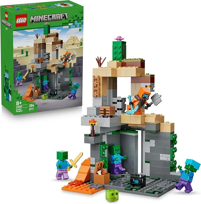 LEGO Minecraft La Mazmorra de Zombis - Juguete Interactivo con Minifigura de Errante, 3 Figuras de Zombis, Limo y Mesa de Trabajo - Regalo Gamer para Niños y Niñas de 8+ Años – 21587