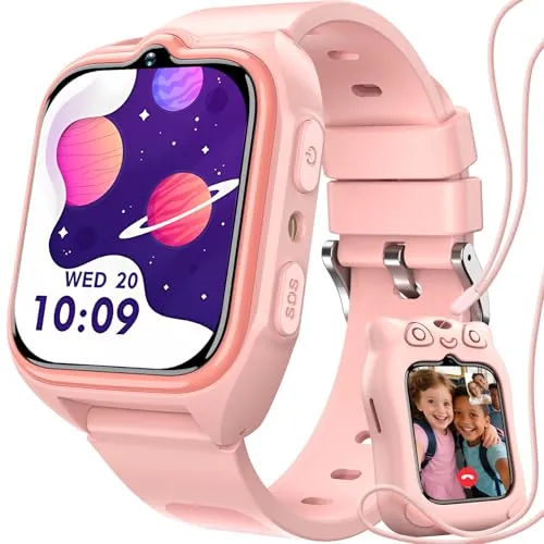 Blackview 4G Reloj Inteligente Niño con GPS, SOS, Videollamadas, Chat de Voz, 1.75” Smartwatch Niños con Podómetro, LED Linterna, Modo Escuela, Despertador, Juego, para Niños Niñas, Rosa