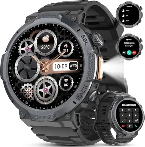 Reloj Inteligente Hombre, Pantalla AMOLED 1,53", Autonomía 30 Días, Reloj Militar Hombre con Llamadas Bluetooth, Monitoreo Frecuencia Cardíaca/Sueño, Impermeable IP68, Más de 110 Modos Deportivos