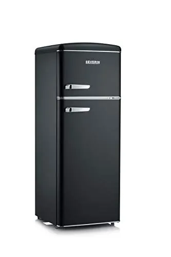SEVERIN - Frigorífico combi retro de 206 L, frigorífico y congelador combinado de 2 puertas, altura 146 cm, bajo consumo y silencioso, negro, RKG 8932