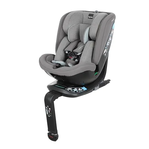 Inglesina Halley Pro, Grey, Silla de Coche Giratoria 360° ISOFIX, de 0 a 12 Años (40-150 cm), Reclinable y Transpirable, Homologada ECE R129/03